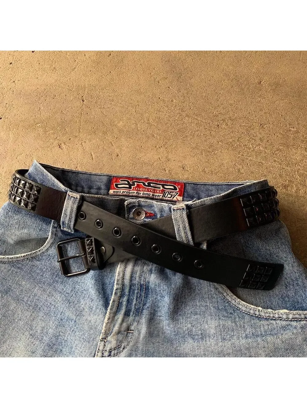 Vintage y2k 2000s Punk Style Diamond Studded black essential belt. Goth emo